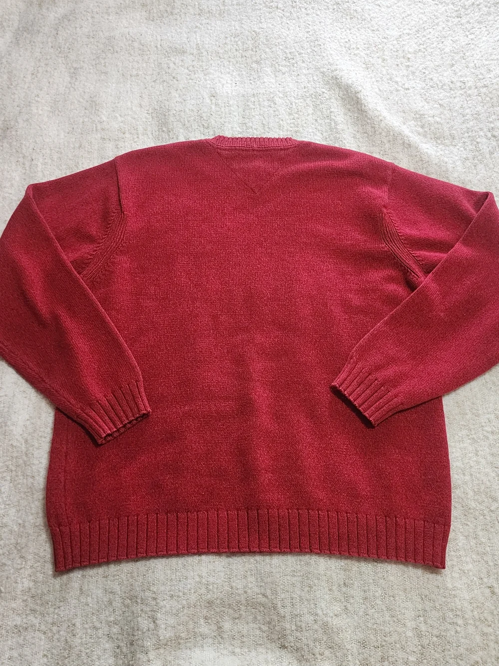 Vintage Tommy Hilfiger Cotton Red Ribbed Knit Oversized Pullover Sweater Logo Lg
